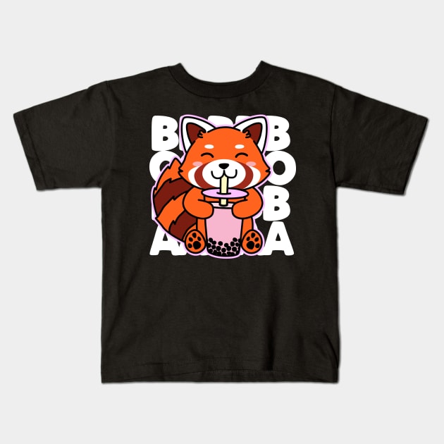 Kawaii Boba Cute Anime Red Panda Kawaii Bubble Tea Drink Kids T-Shirt by DetourShirts